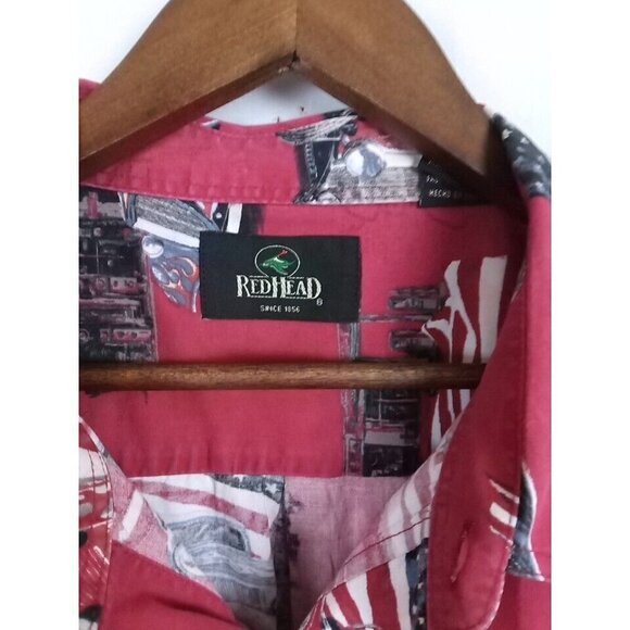 Redhead Shirt Men's Size 3XL Red Button Up Classic Car American Flag - Picture 3 of 13